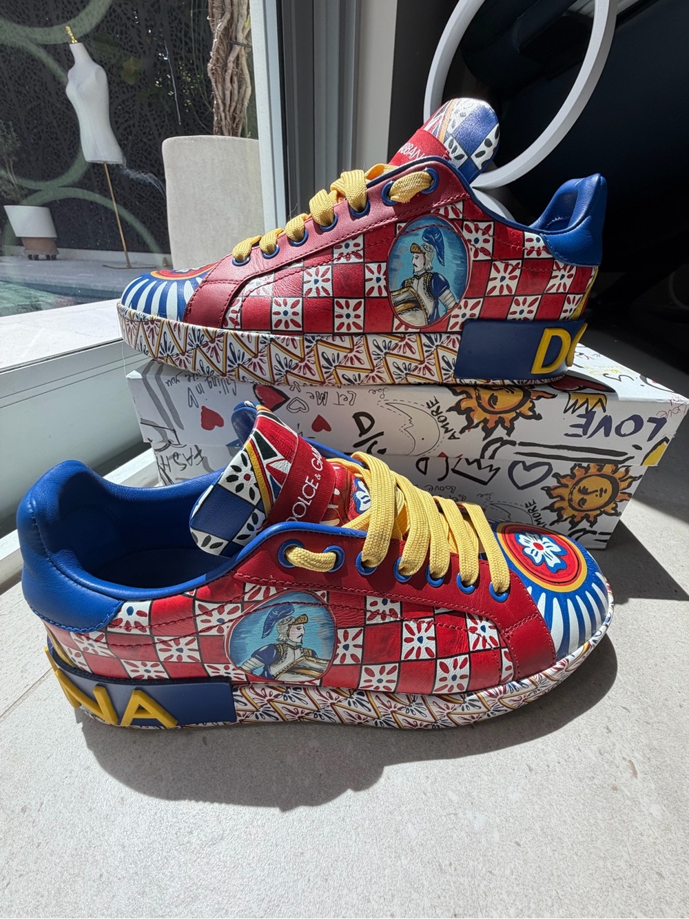 Dolce & Gabbana Red, Blue & Yellow Patterned Women's Sneakers